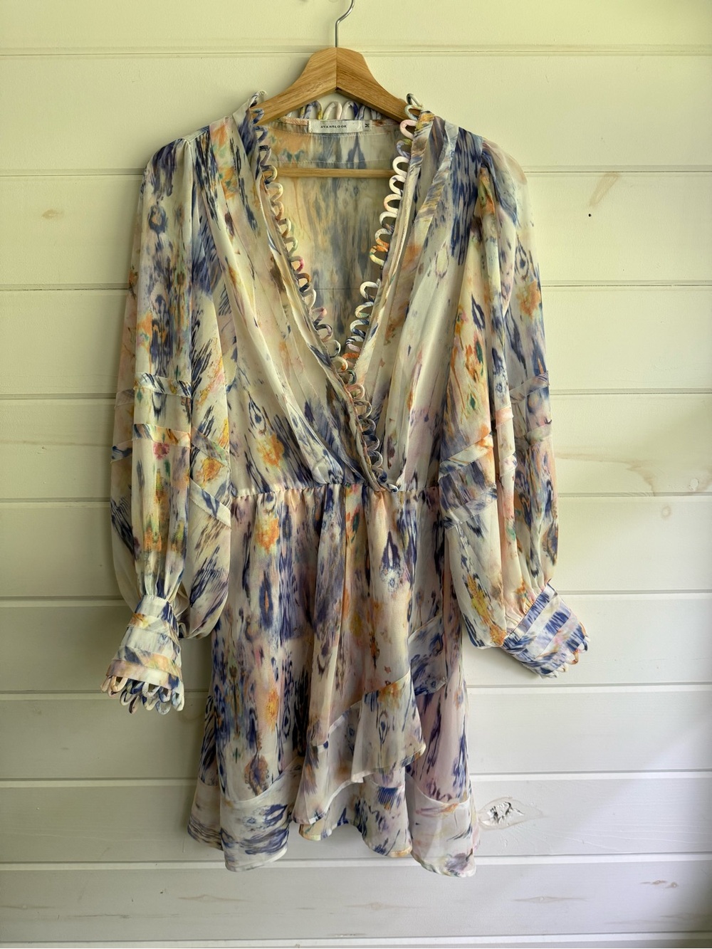 Avantlook Floral Watercolor Mini Dress - Cream, Blue & Yellow